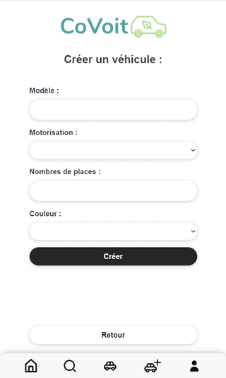 Capture d'écran de Ajouter un vehicule du projet Covoit - Erwan Decoster.