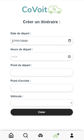 Capture d'écran de Crée un trajet du projet Covoit - Erwan Decoster.