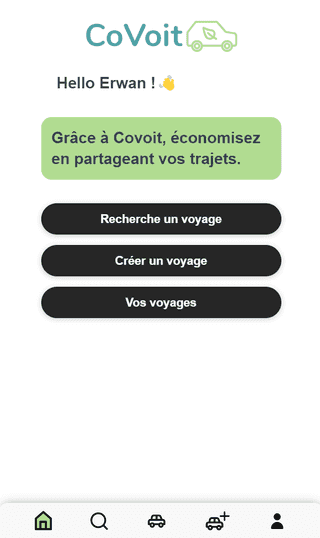 Capture d'écran de Accueil du projet Covoit - Erwan Decoster.