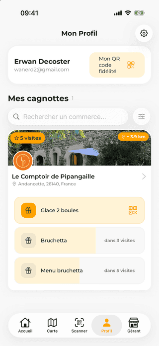 Capture d'écran de Mes cagnottes du projet Fidee App - Erwan Decoster.