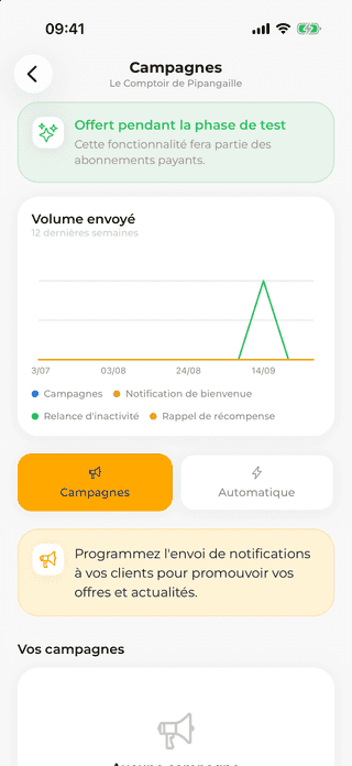 Capture d'écran de Campagnes du projet Fidee App - Erwan Decoster.