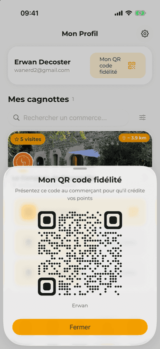 Capture d'écran de QR code fidélité du projet Fidee App - Erwan Decoster.