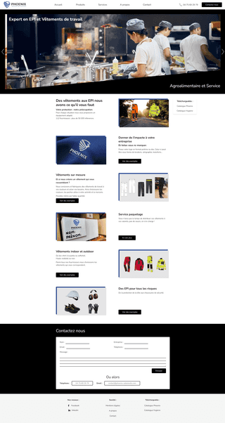 Capture d'écran de Page d'acceuil du projet Phoenix Vêtements et Protection - Erwan Decoster.
