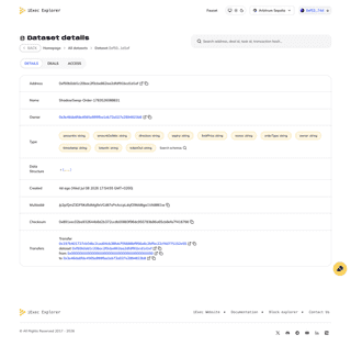 Capture d'écran de Détails d'un dataset du projet iExec Explorer - Erwan Decoster.