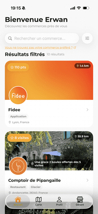 Capture d'écran de Accueil du projet Fidee App - Erwan Decoster.