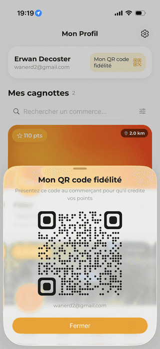 Capture d'écran de Profil QR du projet Fidee App - Erwan Decoster.